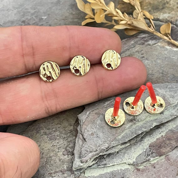 Gold Hammered Circle Earring Studs - Brass, Everyday Wear - 5342