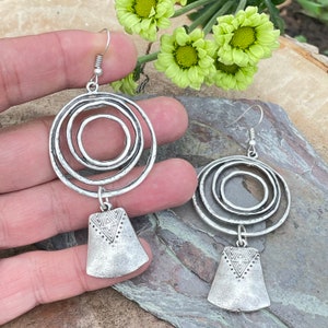 Hippie Chic Silver Earrings - Boho Statement Long Earrings