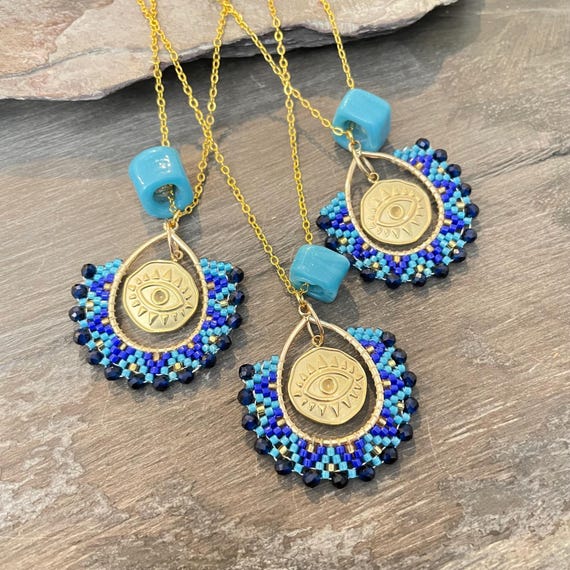 Miyuki glass beads - Evil Eye Amulet Necklace from Greece - Energy Cleansing -   5343