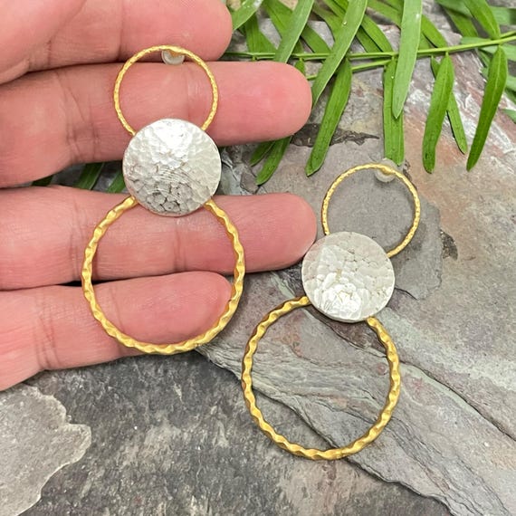 Ethnic Bohemian Earrings - Chunky Silver Tribal Jewelry - 5432