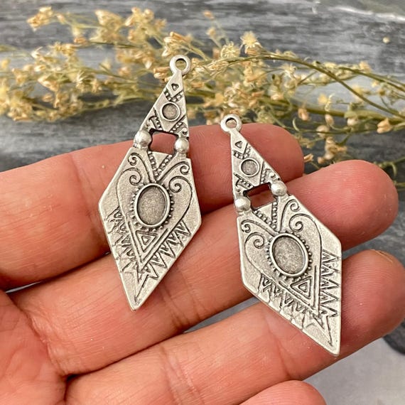 Earring Charms: Bohemian Silver Plated Brass (2 Pieces for Jewelry Making) 8207