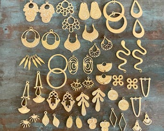 56 PCS 18k Matte Gold Coated Brass Earring Findings: Jewelry Making Parts