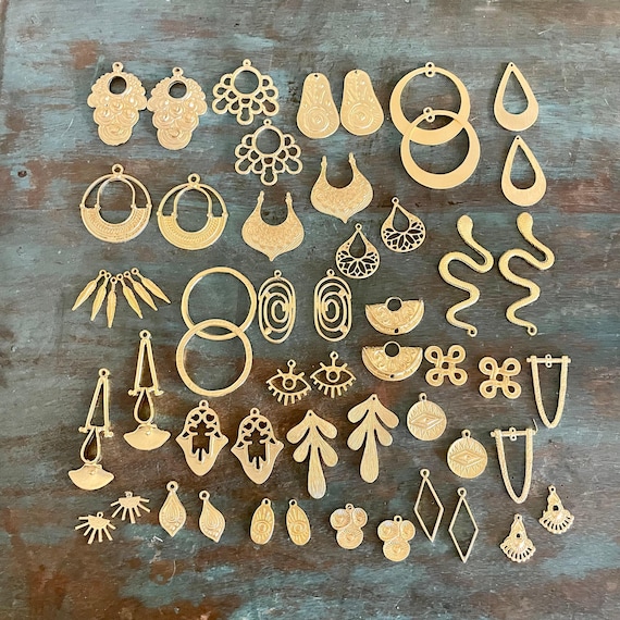 56 PCS 18k Matte Gold Coated Brass Earring Findings: Jewelry Making Parts