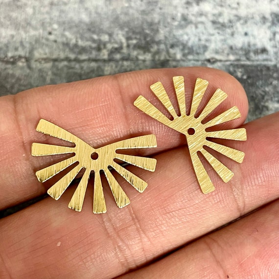 Handcrafted Raw Brass Charms. Sun Earring Findings for Textured Sun Jewelry - 3158