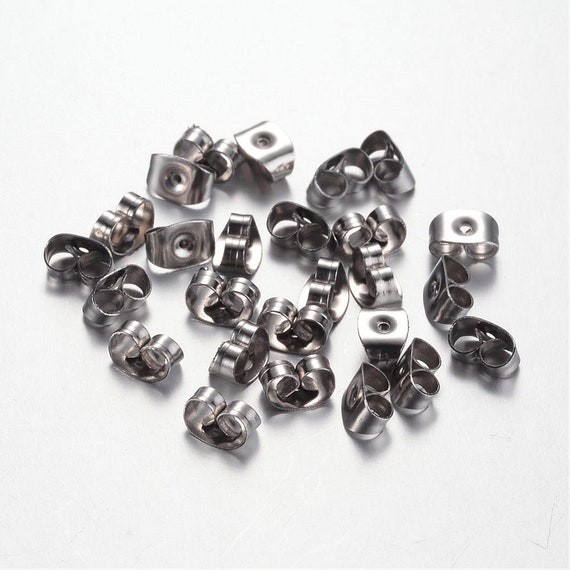 100 Pieces - 7 GR - 304 Stainless Steel Ear Nuts, Earring Backs, Stainless Steel Color, 6x4.5x3mm, Hole: 0.8mm - 8114