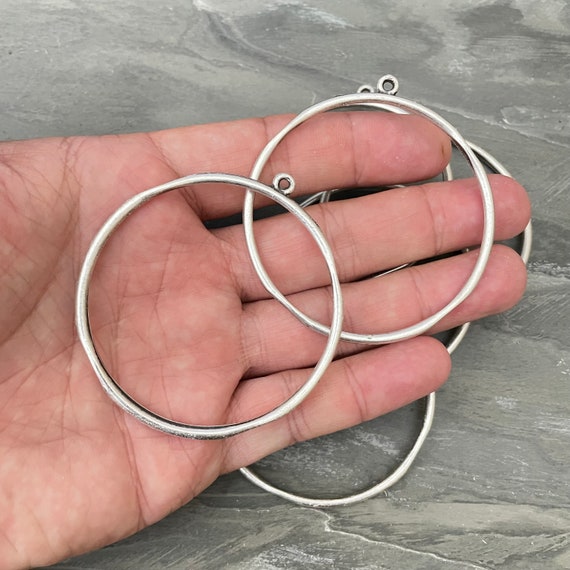 Seaview Circles - Antique Silver Plated Hoop Earrings - Circle Earring Findings- 8105
