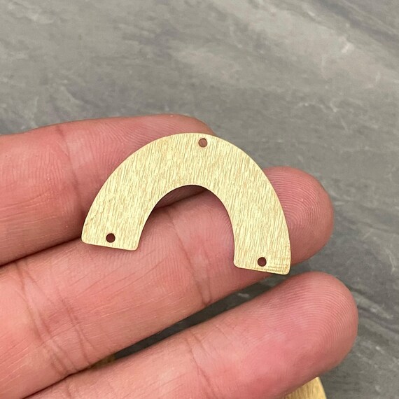 Raw Brass Semi Circle Earring Connector Textured Half Moon Pendant - 3009