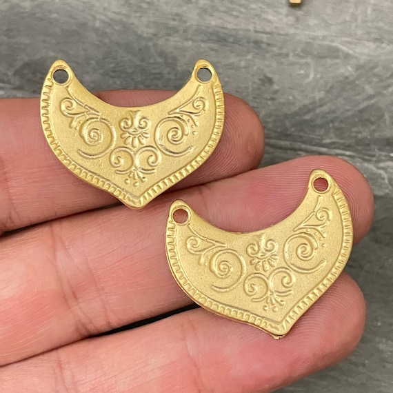 Matte Gold Plated Earring Parts - Bohemian Brass Earring Findings. 2PCS. 1051