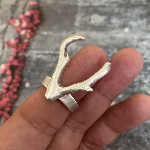 Bohemian Brass Ring with Antique Silver Coating - Unique and Adjustable Hippie Jewelry.  4002