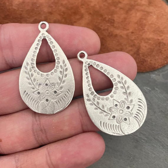 Sun Dace Earring Parts: Antique Silver Bohemian Style (44x25mm) - 8014