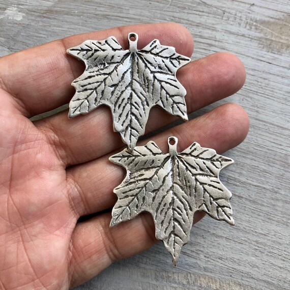 Antique Silver Maple Leaf Earring Charms: Pewter Jewelry Findings - 7047