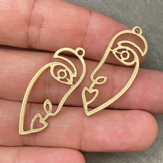 Matte Gold Plated Face Earring Parts - Bohemian Brass Earring Findings. 1164