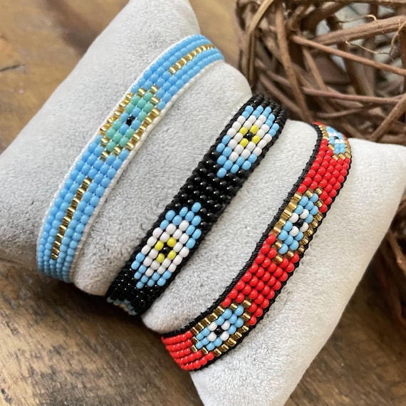 Miyuki Seed Bead Evil Eye Bracelet Set: Woven Glass Bracelets
