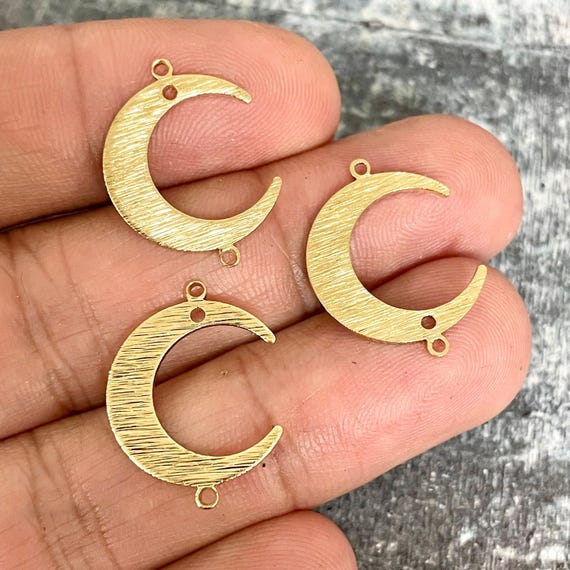 Crescent Moon Charms: Textured Raw Brass - Lightweight Jewelry Finds - 3085