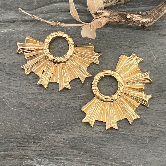 Gold Drop Charms . Matte Gold Plated Earring Parts.Bohemian Brass Earring Findings. (29 mm) - 1081