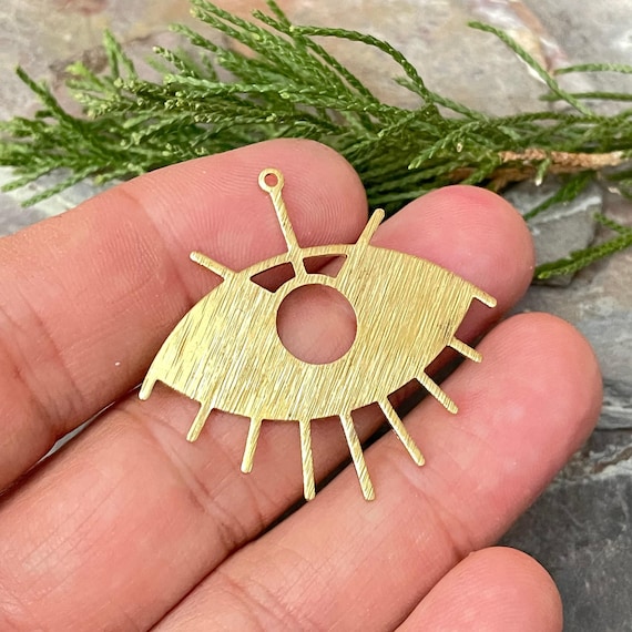 Raw Brass Eye Charms: Textured Pendants for Jewelry Making - 3150