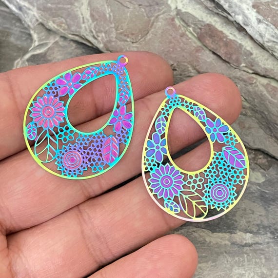 Rainbow Steel Earring Findings: Multi Color, Lightweight Charms - 2062