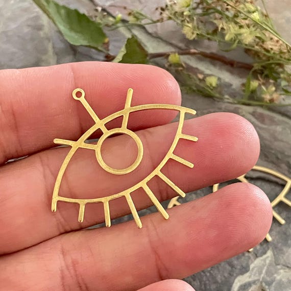 Raw Brass Eye Charm: Geometric Earring Findings (35.7x33mm) - 3069