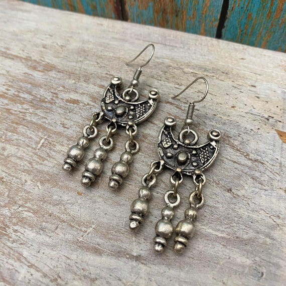 Vintage Silver Dangle Earrings: Boho Ethnic Jewelry