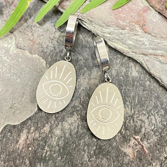 Stainless Steel Eye Earrings: Geometric Bohemian Jewelry - S008