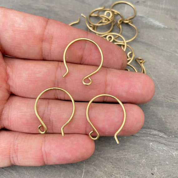 20 Pieces  (1.2mm) Thick Brass Ear Wire - Raw Brass Earring Wire - Gold Tone - Earring Findings - Jewelry Supplies - 24x22mm -3001