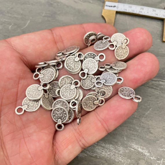 Antique Silver Plated  Coin Earring Findings - 40 Pieces