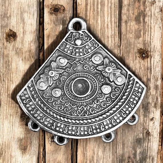Antique Silver Plated Brass Bohemian Necklace Pendant - 7034
