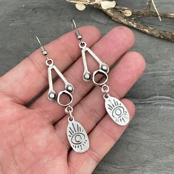Dangle Earrings,  silver hoop earring,  tribal silver hoops - 5588