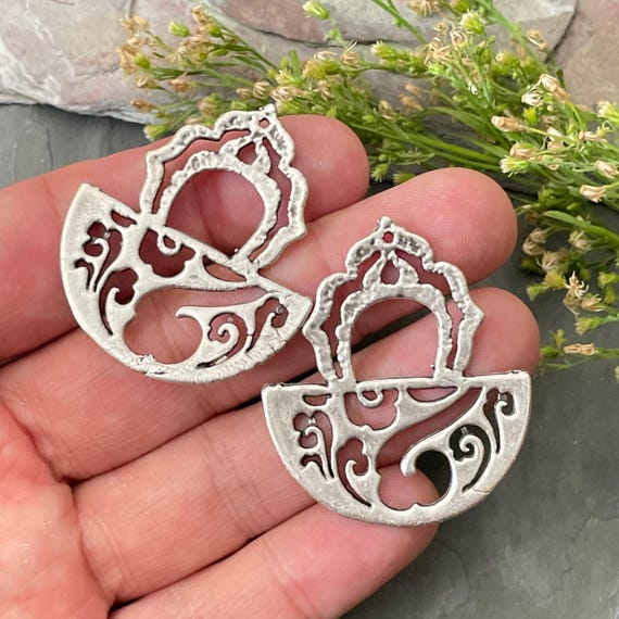 Antique Silver Earring Findings – Filigree Jewelry Parts- 8149