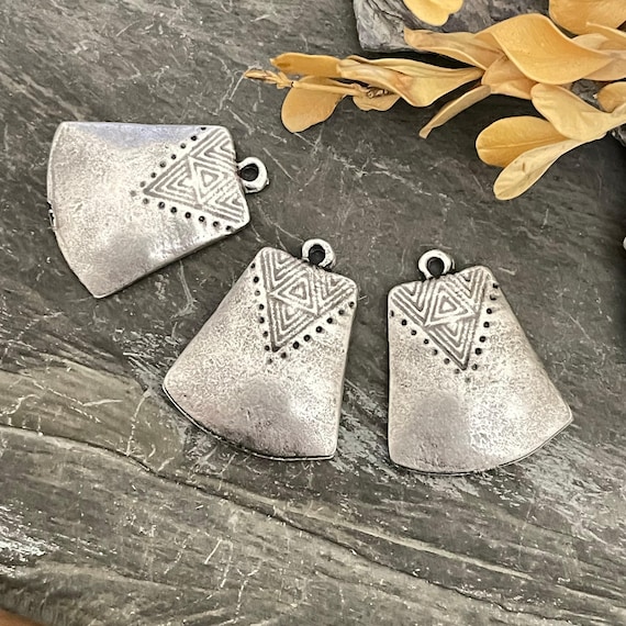 Hippie Boho Dangle Earrings - Big Silver Bohemian Statement Jewelry -  7050