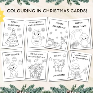 Juego de tarjetas navideñas divertidas para colorear e imprimir para niños: deseos navideños, regalo de Navidad para familiares, abuelos, amigos, maestros y conductores de autobús
