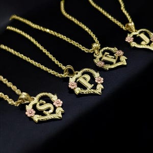 10k Gold Heart Initials Pendant, Two Tone Gold Initial Pedants, Rose and Yellow Gold, Perfect Gift For Her, Mothers Day Gift, Everyday wear