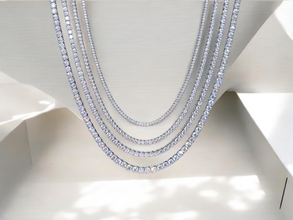 Auf Lager: Moissanit Tennis-Kette Und Armband, 2mm Bis 6.5mm Diamant- Halskette, 925 Sterling Silber Kette Für Hip-Hop Herren Und Damen