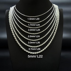 Solid Sterling Silver Rope Chain, 925 Silver, Silver Rope chain, Silver Jewelry Chain Necklaces ( Unisex )