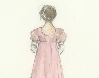 Regency Heroine in Pink Art Print.  5x7, 11x14.