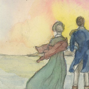 Anne and Captain Wentworth at Lyme.  Persuasion art print.  Jane Austen art.