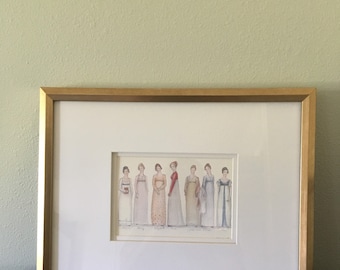 Jane Austen's heroines and her leading men.  A set of two 8x10 art prints.