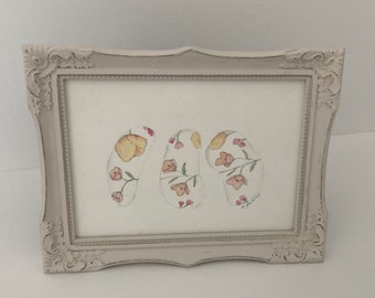 Shards of Pottery pink and yellow floral Original Watercolor. Framed.