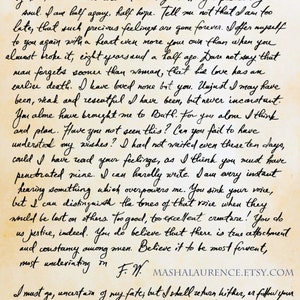 Impresión de arte de la carta del capitán Wentworth.  Tamaño 8x10, impresión de arte 11x14.  VERTICAL. Arte de Jane Austen. Persuasión.