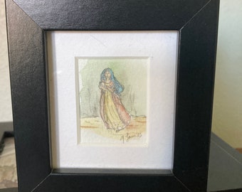 Was 45 Now 33! Madonna. Original Miniature Watercolor. Bible art.