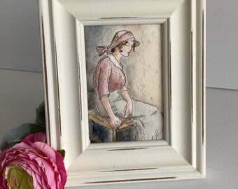 Young Woman. 1920’s. Original watercolor. 4x5 inches. Framed.