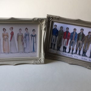 Jane Austen&#39;s heroines and her leading men. Two 5x7 art prints.