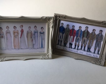 Jane Austen's heroines and her leading men. Two 5x7 art prints.