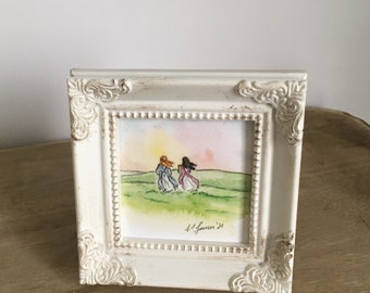 Anne and Diana. Anne of Green Gables  miniature framed art print.