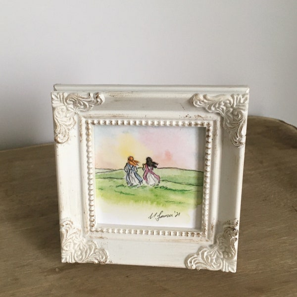 Anne and Diana. Anne of Green Gables  miniature framed art print.