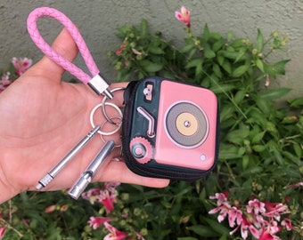 Vintage Style Pink Keychain with Coin Case