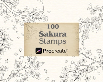 100+ Sakura Procreate Stamp Brush Set: Cherry Blossom Flowers (Commercial Use) (Digital Download