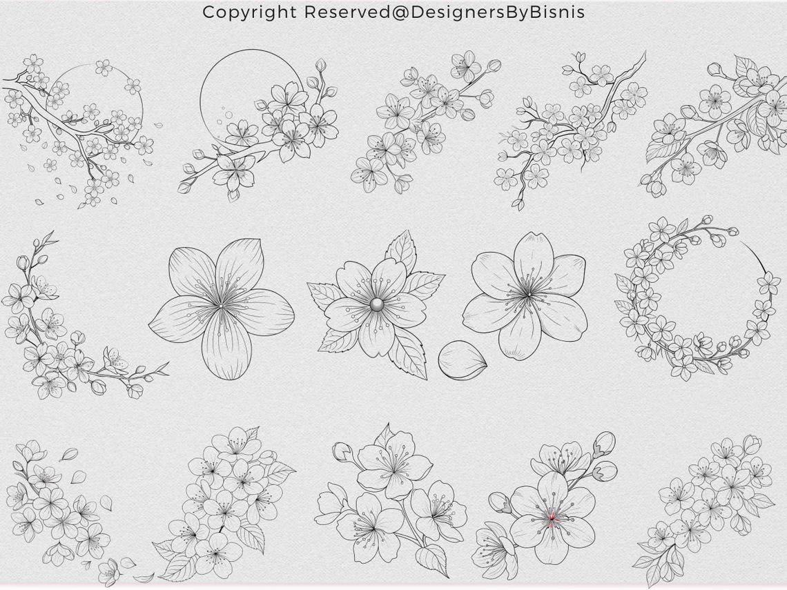 100+ Sakura Procreate Stamp Brush Set: Cherry Blossom Flowers ...