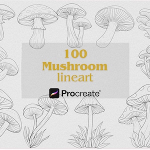 100+ Mushroom Procreate Stamp Brushes | Hand-Drawn Fungi, Toadstools, Forest Botanical Clipart | Cottagecore, Nature, and Fairycore