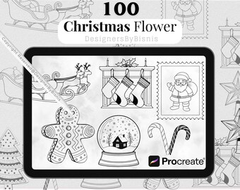 100 sellos navideños para Procreate / Pinceles navideños para arte digital